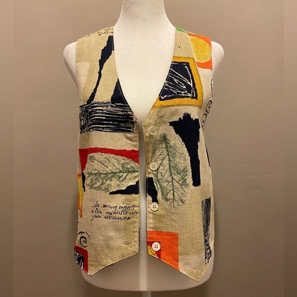 Irwin Alan Chicago NWOT button down graphic print vest S